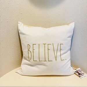 Rae Dunn “BELIVE” White and Gold Decorate Cotton Pillow OS NWT